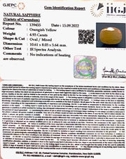 4.93/CT Natural Ceylonese Yellow Sapphire with Govt Lab Certificate (8991)